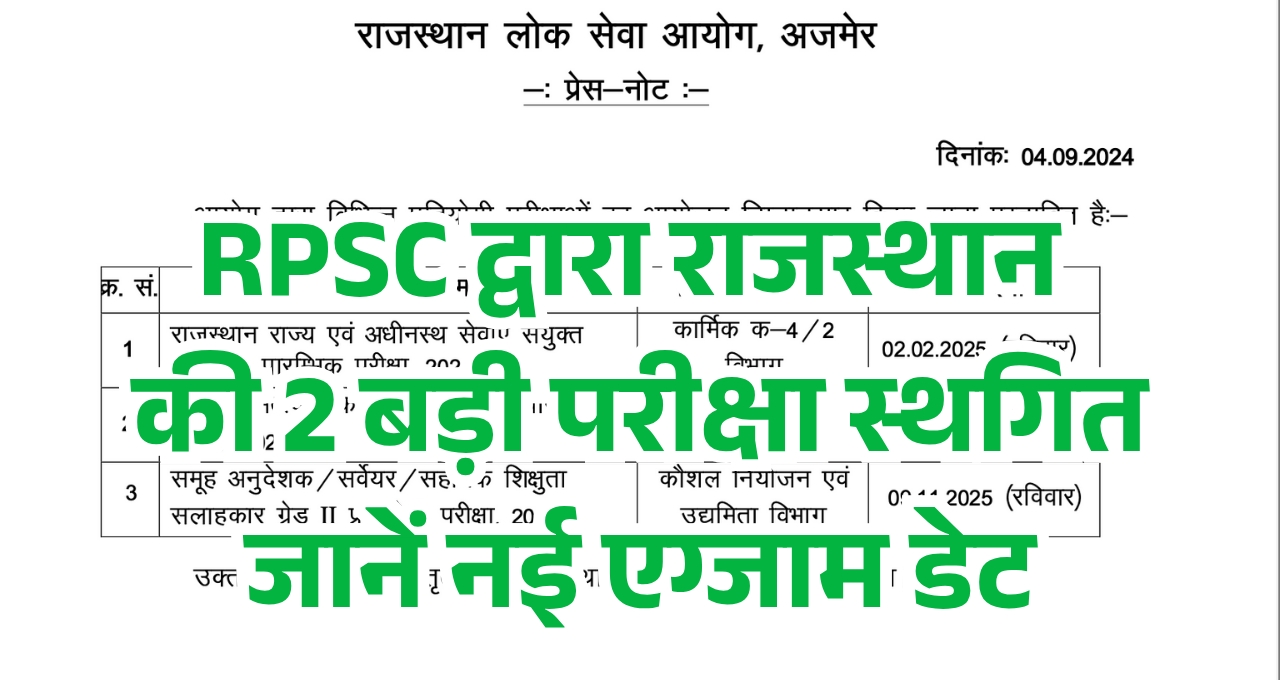 RPSC Exam 2025 Postponed